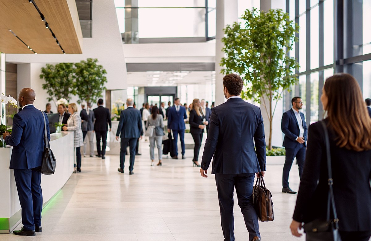 Corporate event lobby used for attendee reception